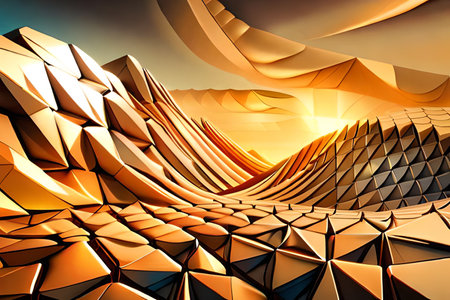3d rendering of abstract background with geometric shapes in yellow and brown colors