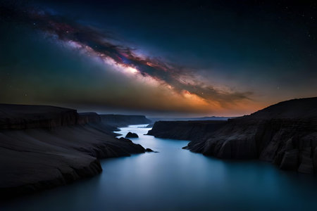 Milky Way over the river at night, Horseshoe Bend, South Australiaの素材
