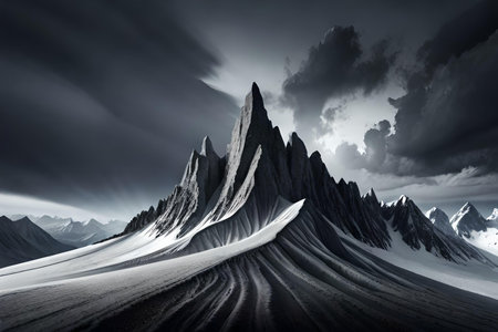 Fantasy alien planet. Mountain and sky. 3D illustration.の素材