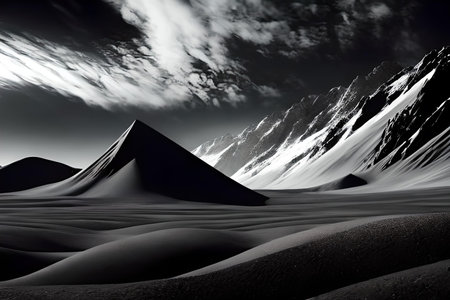 Mountain landscape with snow and sand dunes. 3d renderの素材