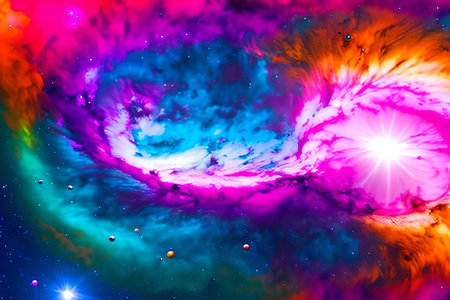 abstract space background with colorful nebula and stars. 3d illustrationの素材
