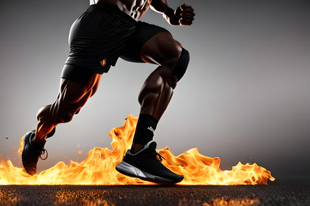 Running man on a dark background. Close-up of a male athlete running.の素材