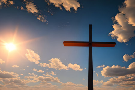 Cross on the sky with clouds at sunset. Conceptual image.の素材