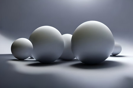Three white balls on a gray background. 3d render illustration.の写真素材