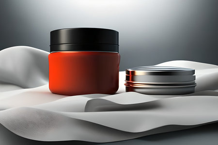 3d rendering of a red cream jar with a black cap on a white backgroundの写真素材