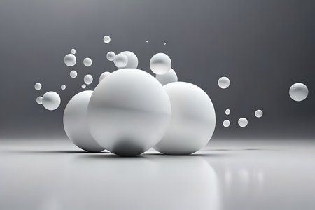 3d rendering of a set of white spheres on a gray backgroundの写真素材