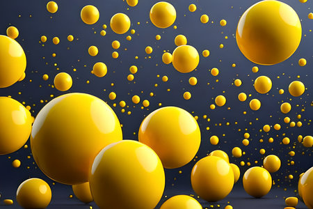 3d render, abstract background with yellow balls, flying in the airの写真素材
