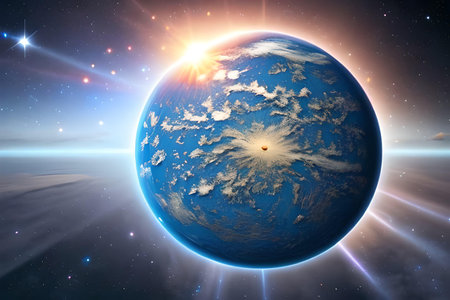 sunrise over planet earth in space. 3d render illustration.