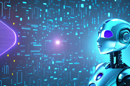 3d rendering robot or cyborg with circuit board on blue background