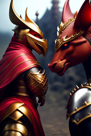 3D illustration of a demon and demon in a fantasy scene.の素材