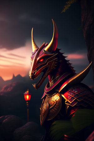 Samurai warrior in the mountains. 3D illustration. Fantasy.の素材