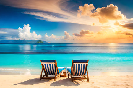 Beautiful beach at Seychelles - nature and travel backgroundの写真素材