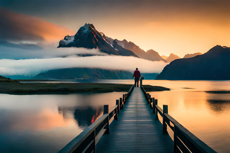 Sunset in Torres del Paine National Park, Patagonia, Chileの写真素材