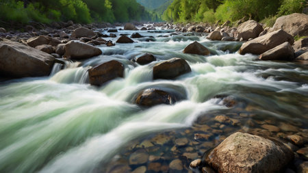 Mountain river with rapids and stones. Mountain river with rapids.の写真素材