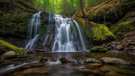Waterfall in the forest. Beautiful waterfall in the forest. Waterfall in the forest.の写真素材