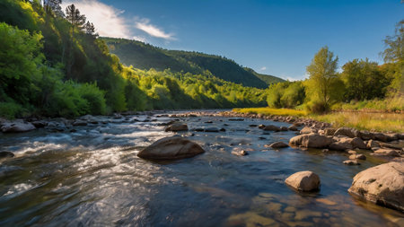 Landscape with a mountain river in the Carpathian Mountains, Ukraine