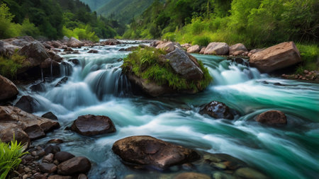 Long exposure of a waterfall in the Carpathians, Ukraine.の写真素材