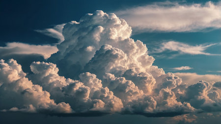 Dramatic stormy sky with cumulus clouds. Nature backgroundの写真素材