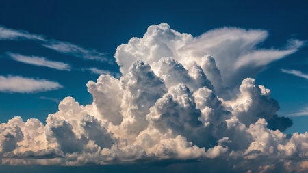 Blue sky background with white clouds. Cumulus white clouds in the blue sky.の写真素材
