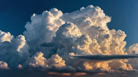 Dramatic sunset sky with cumulus clouds. Nature background.