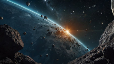 View of the planet Earth from space during a sunrise 3D rendering