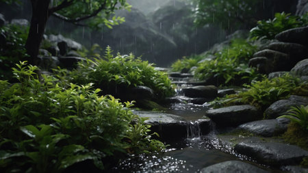 Waterfall in the rain forest. Nature background. Rainy season.の写真素材