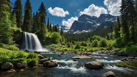 Beautiful waterfall in the mountains of the Republic of Altai.