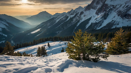 Snowy winter landscape in the Dolomites mountains, Italy.の写真素材