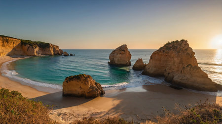 Sunset view of Praia da Rocha in Lagos Portugalの写真素材
