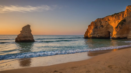 tropical the beach at sunset. Portugal, Algarveの写真素材