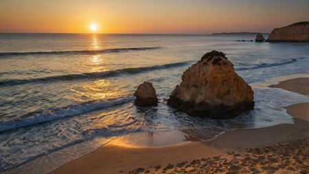tropical the beach at sunset. Portugal, Algarveの写真素材