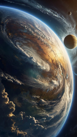 View of the planet Earth from space during a sunrise. 3D rendering