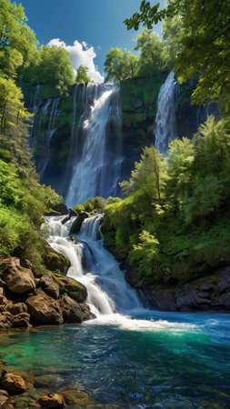 Waterfall in the forest in the Carpathian mountains, Ukraineの写真素材