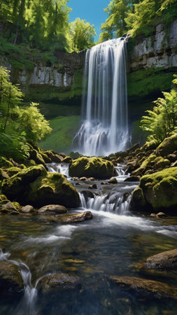 Waterfall in the forest in the Carpathian mountains, Ukraine