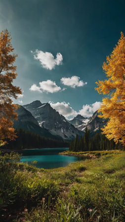 Beautiful autumn landscape in the mountains. Lake in the mountains.