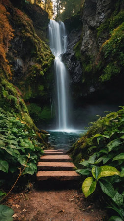 Beautiful waterfall in the forest. Waterfall in the forest. Beautiful waterfall in the forest.の写真素材