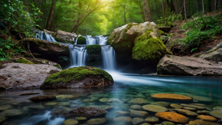 Waterfall in the forest. Beautiful nature scene with small waterfall.