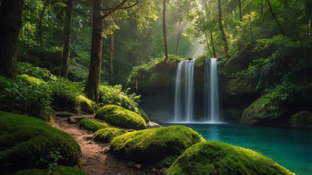 Waterfall in deep forest at Erawan National Park, Kanchanaburi, Thailand