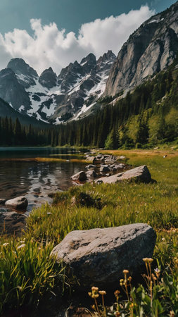 Lake in the mountains of the Dolomites. Italy, Europe