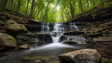 Beautiful waterfall in the forest in the summer. Long exposure.の写真素材