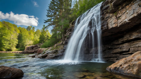 Waterfall in the forest. Summer landscape with a waterfall in the forest.の写真素材