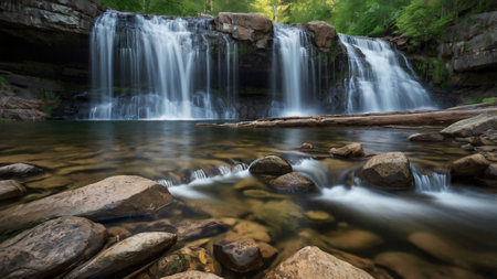 Beautiful waterfall in the forest, long exposure shot, long exposureの写真素材