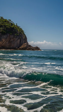 Beautiful seascape with waves crashing on the shore, Phuket, Thailandの写真素材