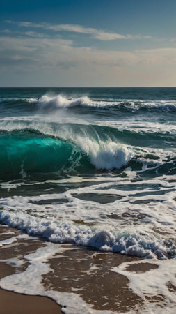 beautiful waves on the beach in the morning, photo as a background, digital imageの写真素材