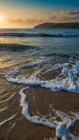 Beautiful seascape at sunset time. Long exposure shot.の写真素材