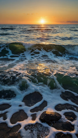 Sunset over the sea. Beautiful seascape. Nature composition.