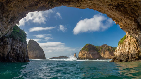 Panoramic view of the cliffs of the island of Nusa Penida in Indonesiaの写真素材