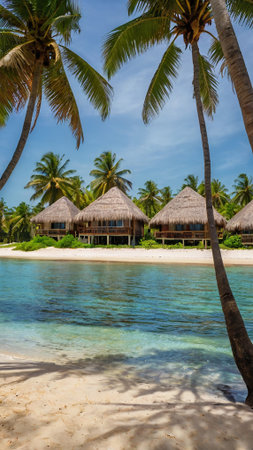 Tropical beach with coconut palm trees in the Maldives.の写真素材