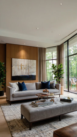 Interior of a modern house, living room with sofa and coffee table