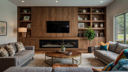 Interior of luxury living room in new house with tv and sofa